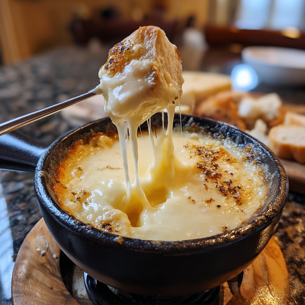 Fondue with Swiss Cheese and Garlic