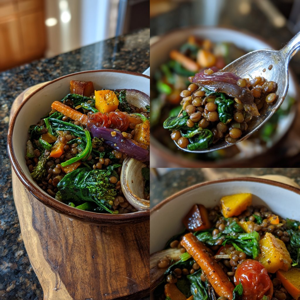 Healthy Lunch Spinach Lentil Grain Bowl