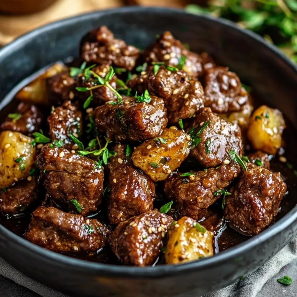 High Protein Slow Cooker Garlic Butter Beef Bites