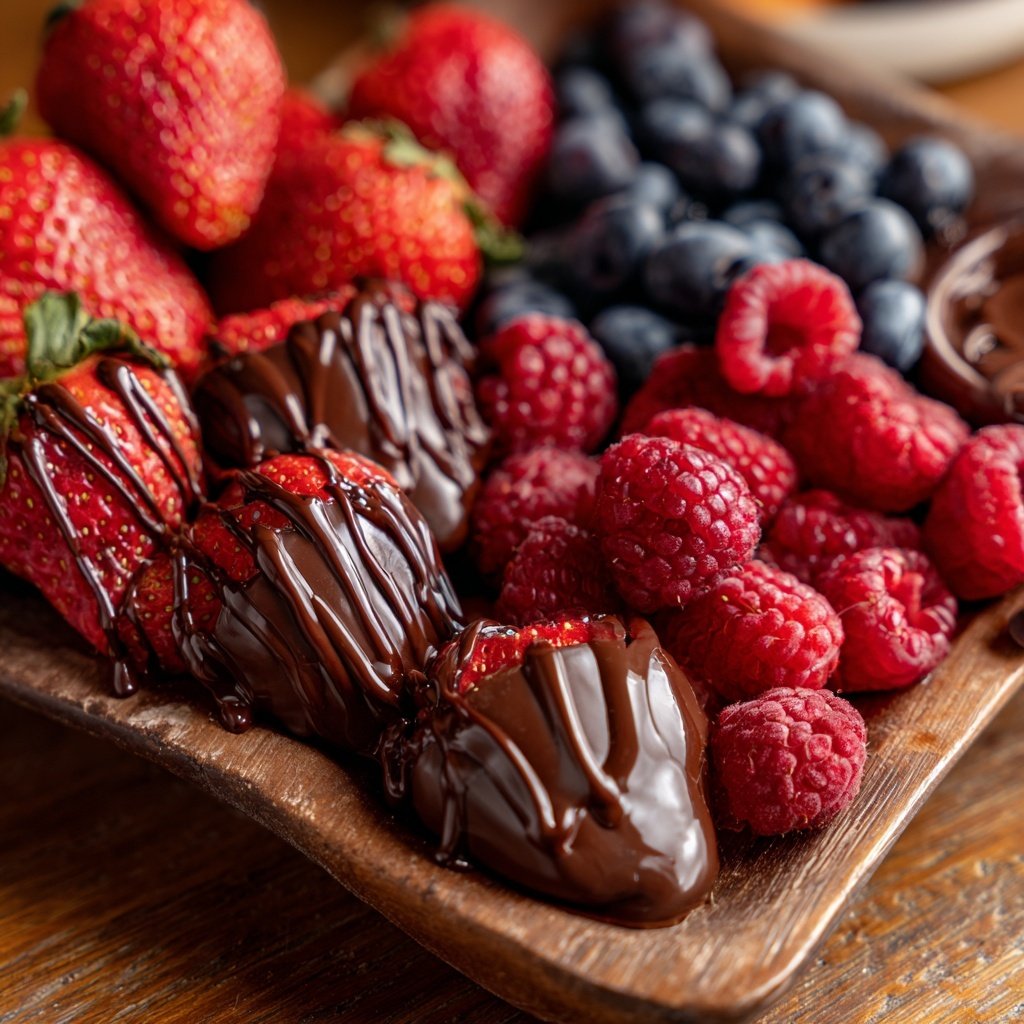Valentines Charcuterie Board with Chocolate and Berries