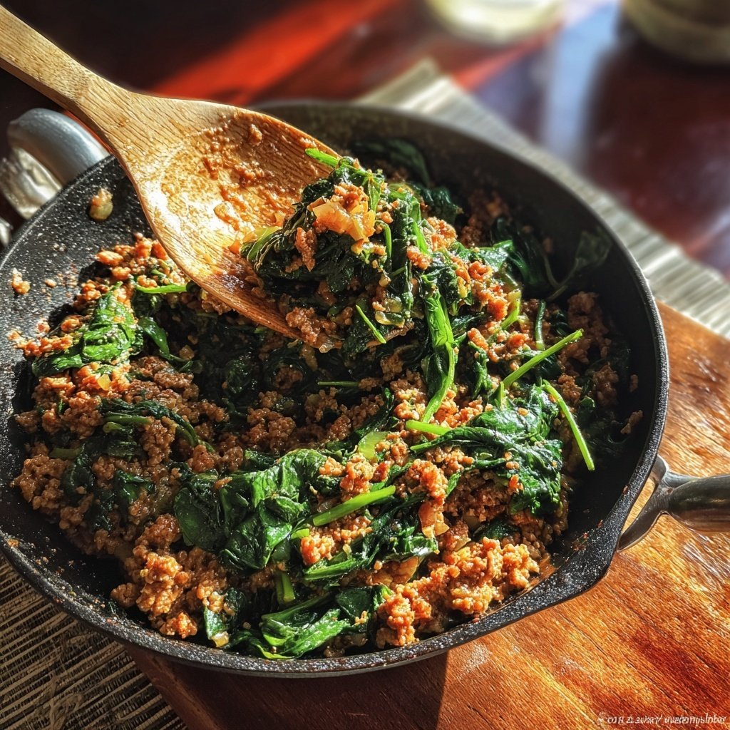 Ground Beef And Spinach Skillet Bowl